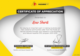 Bushfire and Natural Hazards Cooperative Research Centre Certificate Blackash Bushfire Consulting